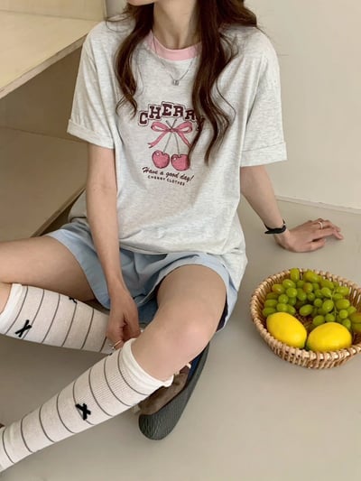 撞色領櫻桃tee上衣8