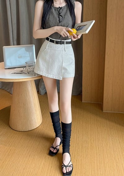 顯瘦百搭高腰工裝褲裙(配腰帶)15