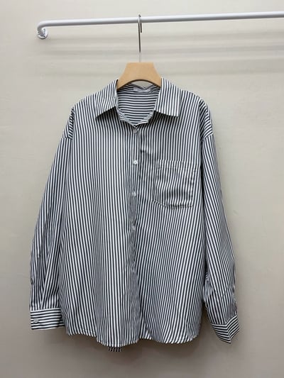 粗直條紋寬鬆長袖襯衫11