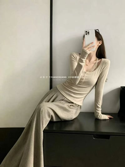 蕾絲綁帶羊絨短版上衣6