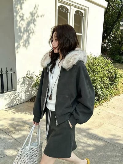 可拆毛厚磅外套+短裙套裝3