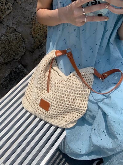 夏日鏤空草編包拉鍊款編織包6
