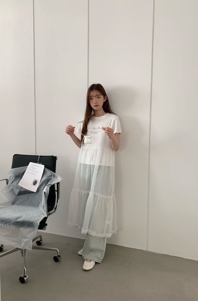 可愛木耳邊紗裙吊帶洋裝10