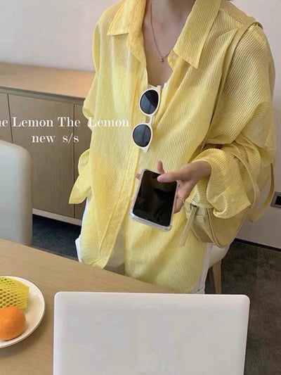 馬卡龍色條紋寬鬆襯衫1