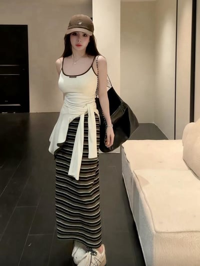 小標配色邊上衣+外套兩件套3