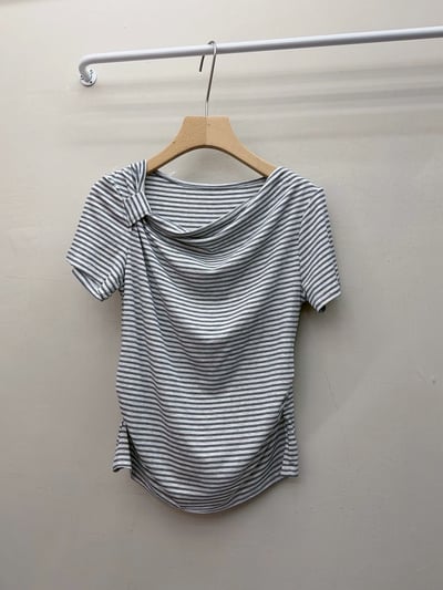 橫條紋單肩扭結短袖棉上衣7
