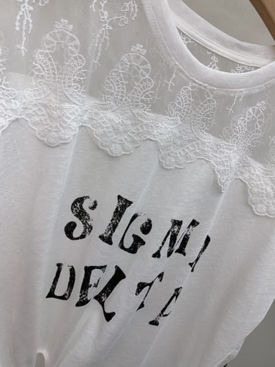 圓領蕾絲字母印花綁帶短袖上衣12