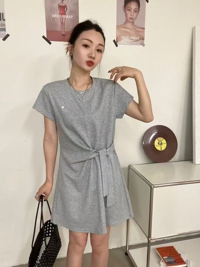 側綁帶修身短袖洋裝3