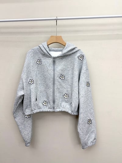 刺繡小雛菊短版連帽外套/寬褲・單件成套可選8