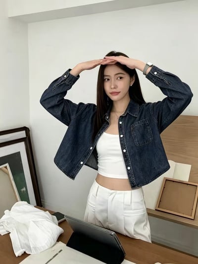 口袋短版牛仔襯衫2