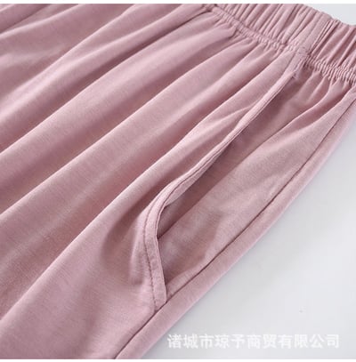 BRATOP-極舒適莫代爾浪漫色系立體胸墊罩杯短袖睡褲家居服睡衣+褲套裝6
