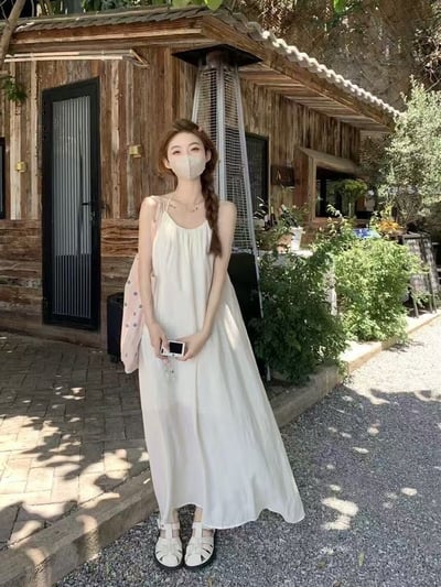 度假細肩綁帶長洋裝3
