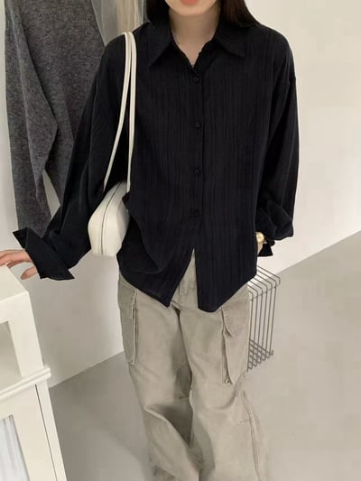 慵懶肌理感寬鬆排釦襯衫10