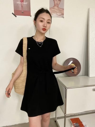 側綁帶修身短袖洋裝6