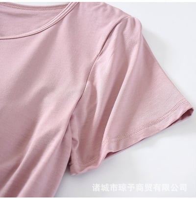 BRATOP-極舒適莫代爾浪漫色系立體胸墊罩杯短袖睡褲家居服睡衣+褲套裝7