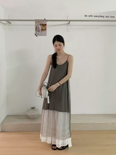 雙層透紗吊帶洋裝5