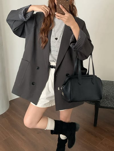 條紋拼接雙排扣西裝外套8
