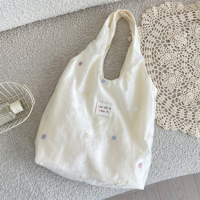 花朵刺繡大容量帆布包手提單肩包｜飄帶加購14