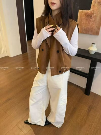 雙排釦麂皮背心1