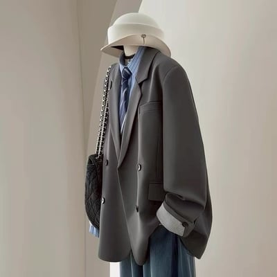 韓系條紋反摺西裝外套5
