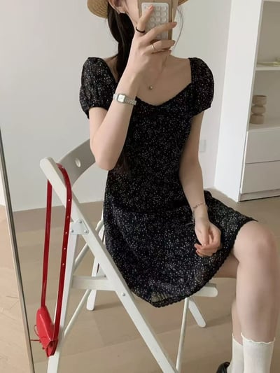 公主袖花花短洋裝11