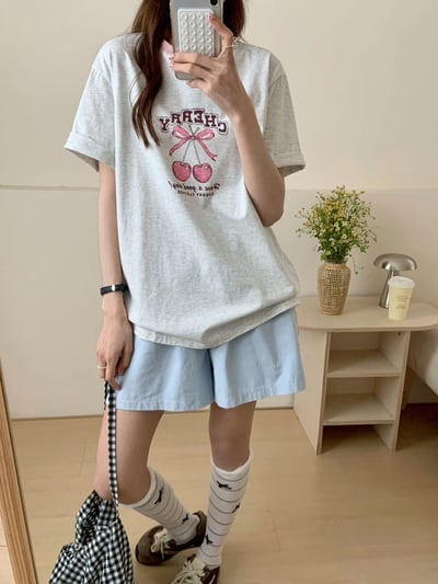 撞色領櫻桃tee上衣6