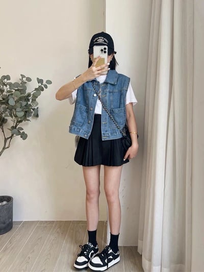 復古水洗牛仔無袖背心2