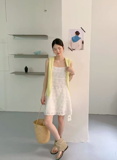 立體網紗花朵短洋裝吊帶裙7