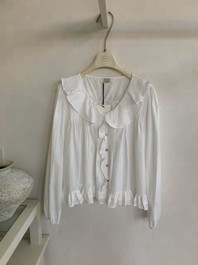 大荷葉V領襯衫上衣2