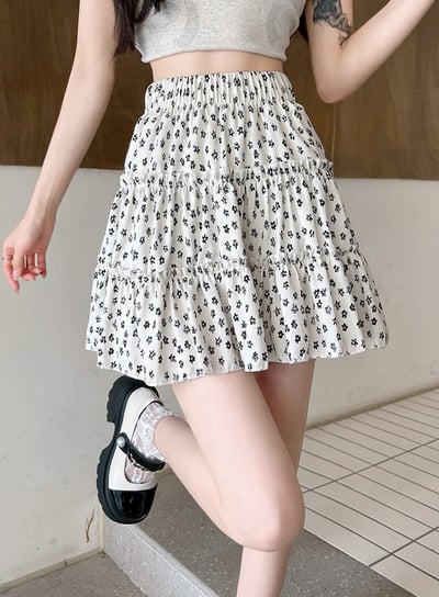 碎花溫柔蛋糕裙短裙1