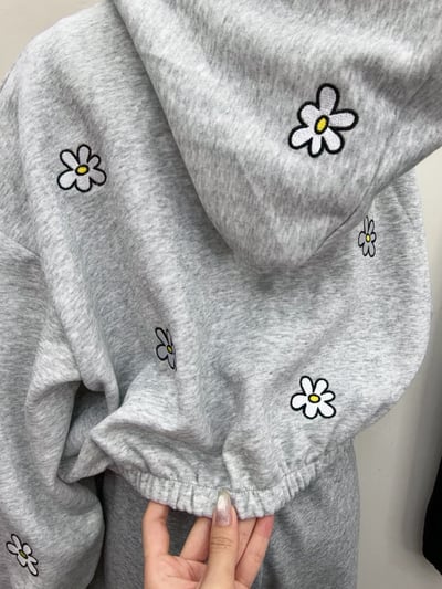 刺繡小雛菊短版連帽外套/寬褲・單件成套可選13