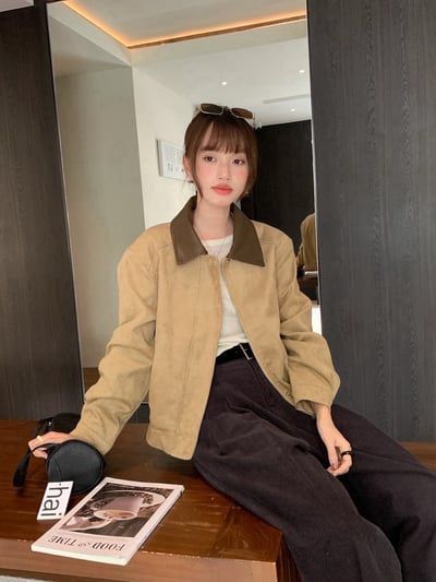 皮領麂皮外套5