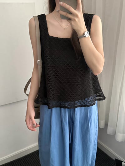 菱格蕾絲傘襬背心2