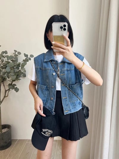 復古水洗牛仔無袖背心6