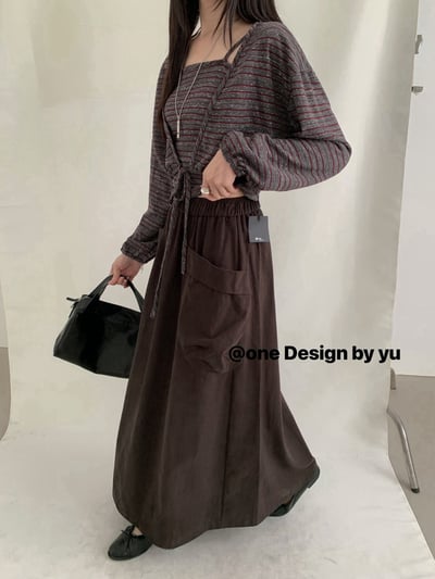 大口袋鬆緊腰長裙7