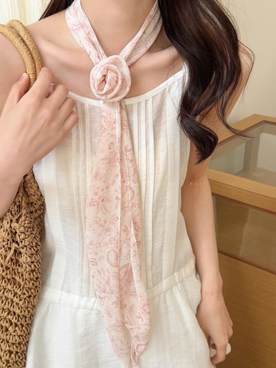 『買一送一』可拆式立體花朵多功能長條絲巾4