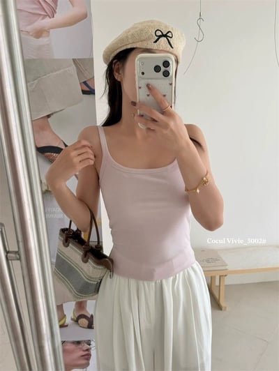萊賽爾方領吊帶無袖背心1