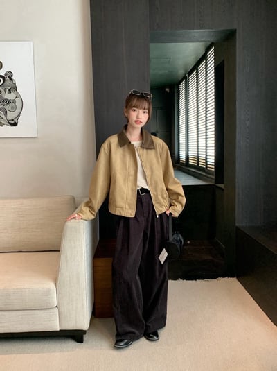 皮領麂皮外套6