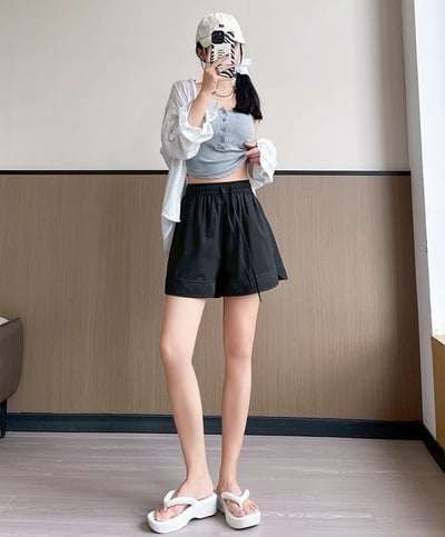 山本顯瘦小開叉闊腿短褲8