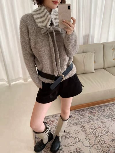 條紋小領巾護耳帽針織上衣12