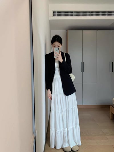 高個子專屬｜白色加長蛋糕裙長裙1