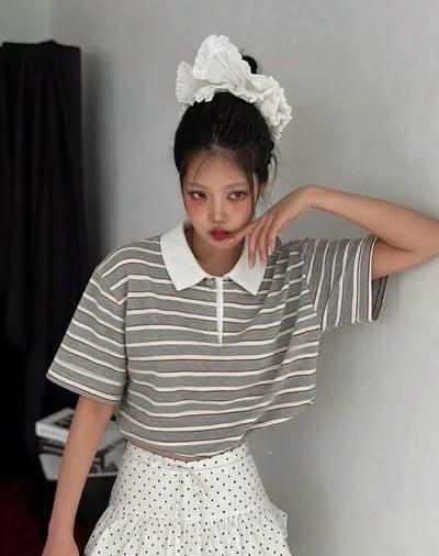 條紋短版POLO上衣3