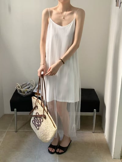 雙層透紗吊帶洋裝8