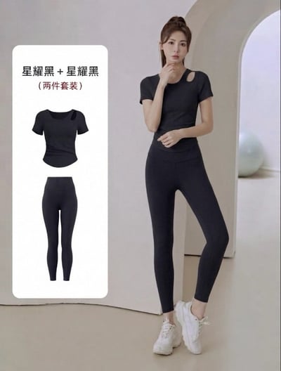 【帶胸墊】肩簍空短袖瑜珈健身運動套裝(上衣/套裝)8
