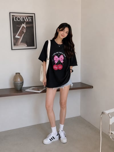 甜美櫻桃寬鬆短袖上衣3