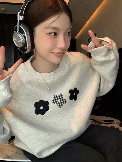 韓系格子小花衛衣上衣4