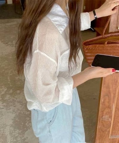 馬卡龍色條紋寬鬆襯衫8