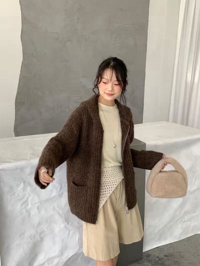 口袋拉鍊連帽毛衣外套3