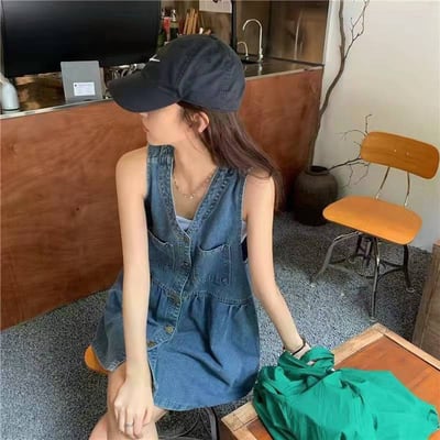 排釦V領丹寧牛仔洋裝4