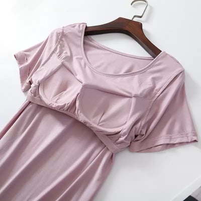 BRA TOP-極舒適莫代爾浪漫色系立體胸墊罩杯短袖睡裙家居服睡衣3